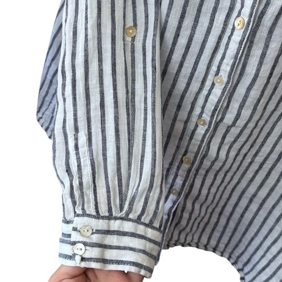 Sigrid Olsen 100% Linen Striped Button Down Blouse Coastal Lagenlook Travel 2X - Picture 5 of 12